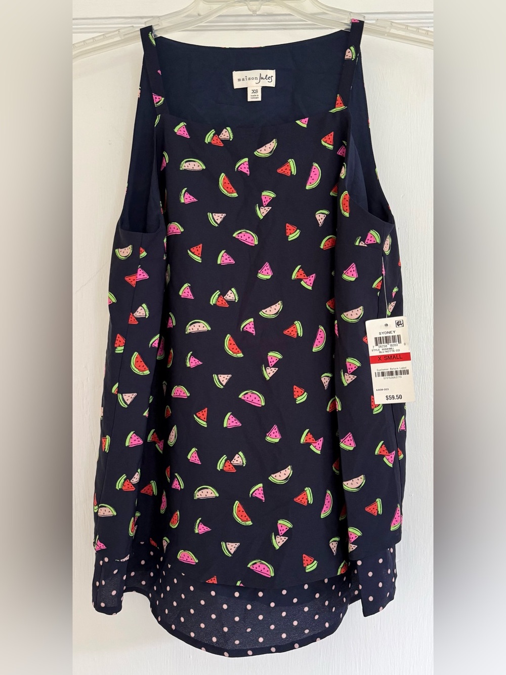 Maison Jules Watermelon Print Sleeveless Tank Top | Navy Summer Blouse XS NWT